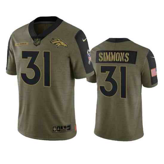 Men Denver Broncos 31 Justin Simmons 2021 Olive Salute To Service Limited Stitched Jersey